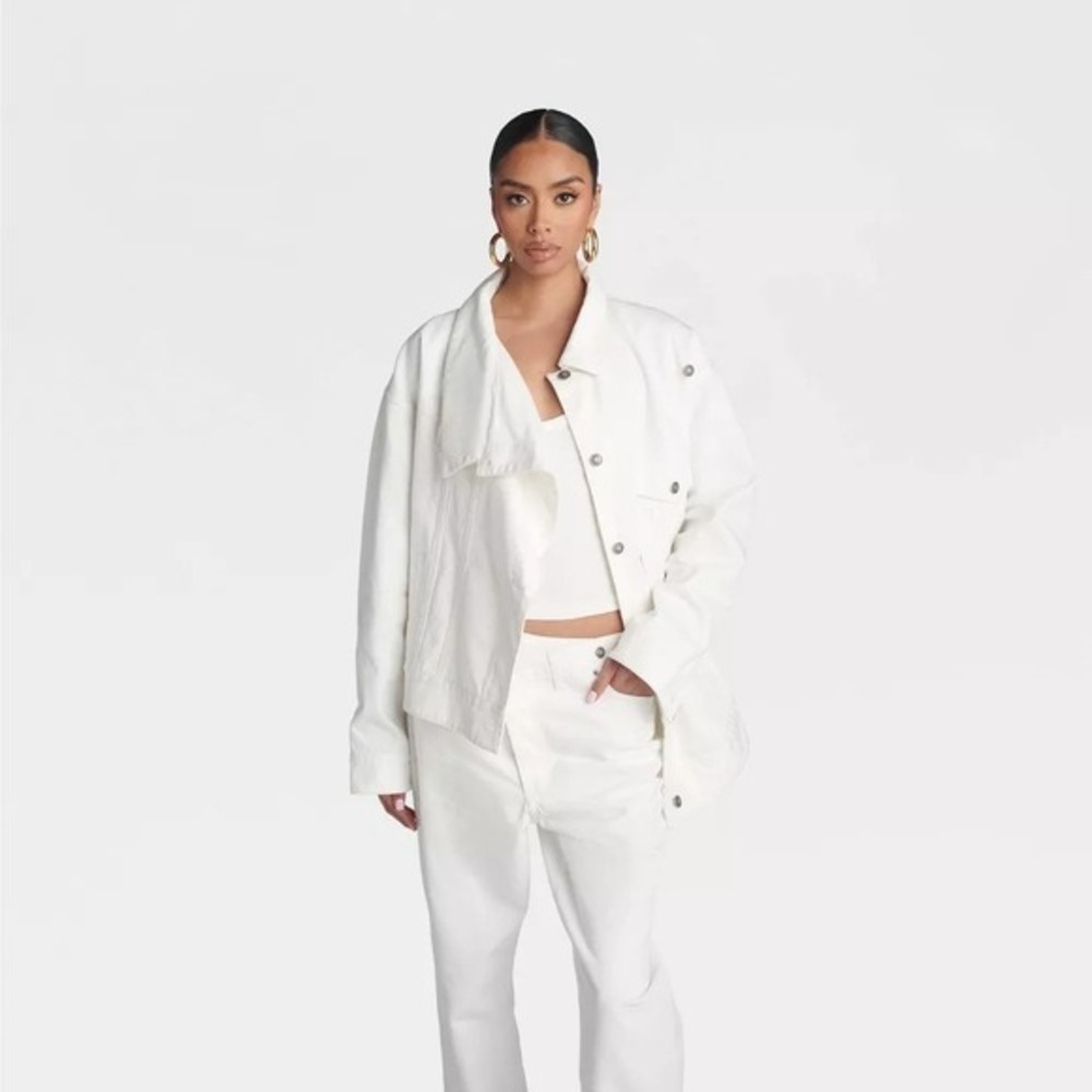 KBB by KAHLANA x Target Women's L Large The Asym Denim Jacket White Jean, New! - Picture 4 of 9